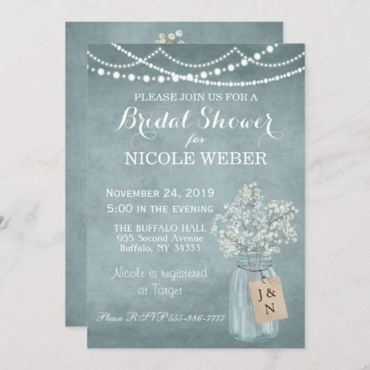 Rustic Country Mason Jar Barn Invitation Fête des (Devant / Derrière)