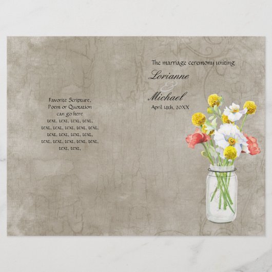 Rustic Country Mason Jar Bouquet Wedding Programme (Voorkant)