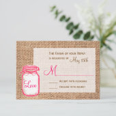 Rustic Country Mason Jar Burlap Mariage Cartes RSV (Debout devant)