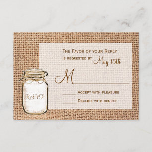 Rustic Country Mason Jar Burlap Mariage Cartes RSV