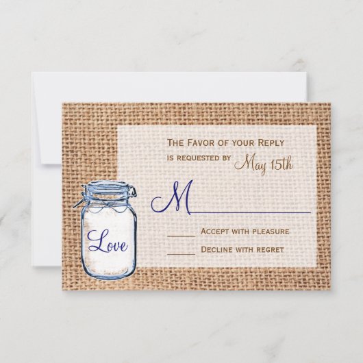 Rustic Country Mason Jar Burlap Mariage Cartes RSV (Devant)