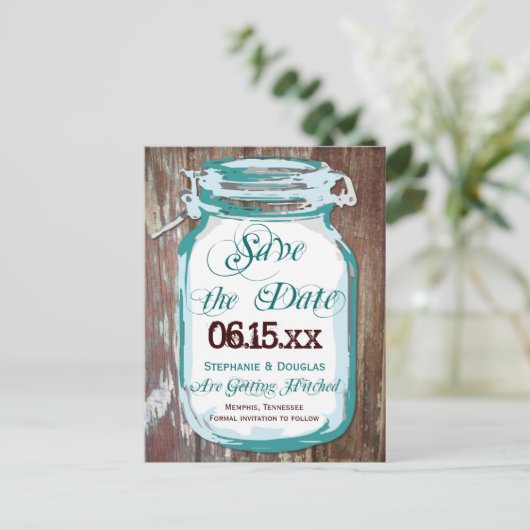 Rustic Country Mason Jar Enregistrer la date Carte (Debout devant)