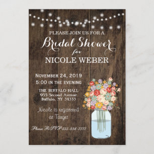 Rustic Country Mason Jar Invitation Fête des marié