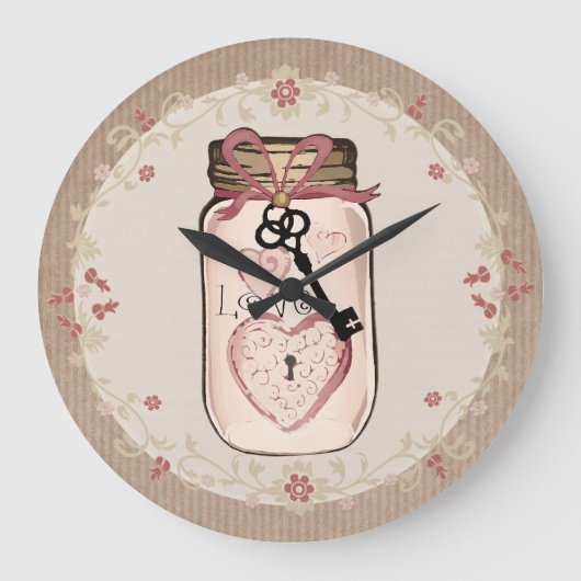 Rustic Country mason Jar Love Clé Mur Horloge (Recto)