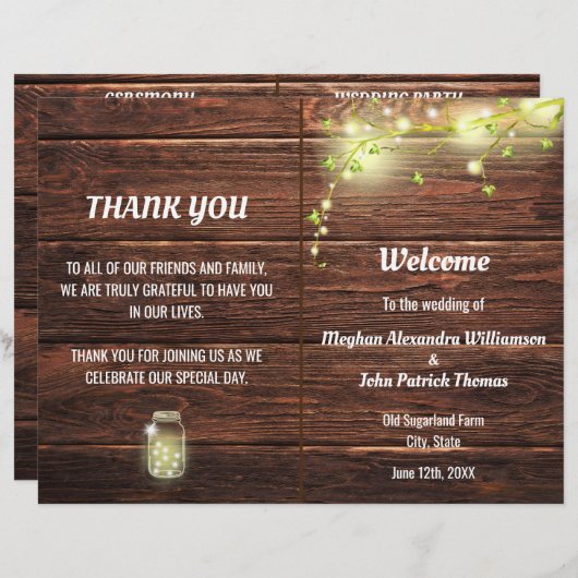 Rustic Country Mason Jar Lumières Programme de mar (Devant / Derrière)