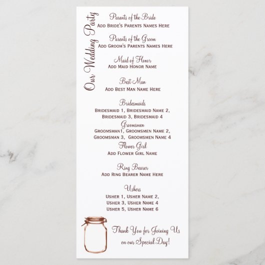 Rustic Country Mason Jar programmes de mariage (Dos)