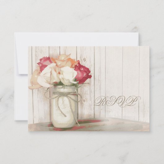 Rustic Country Mason Jar Roses mariage RSVP Cartes (Dos)