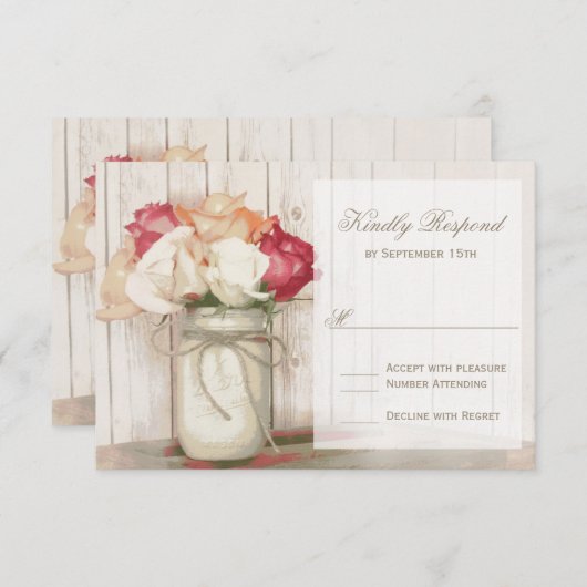 Rustic Country Mason Jar Roses mariage RSVP Cartes (Devant / Derrière)