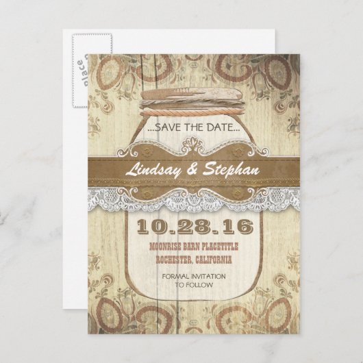 Rustic Country Mason Jar Sla de datum briefkaarten (Voorkant / Achterkant)