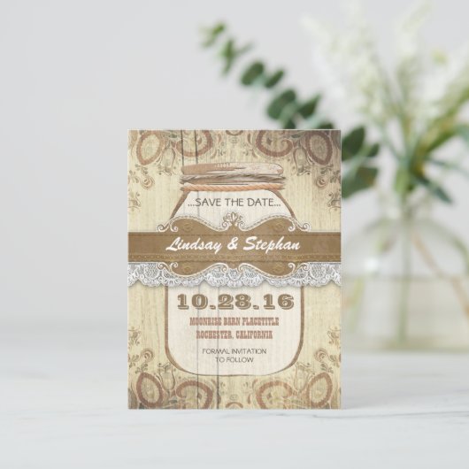 Rustic Country Mason Jar Sla de datum briefkaarten (Staand voorkant)