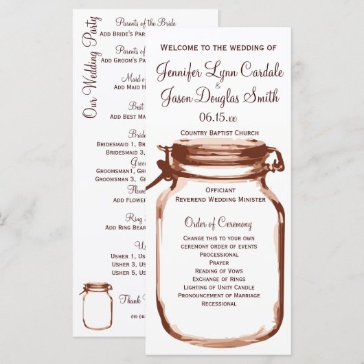 Rustic Country Mason Jar Wedding Programs Programma (Voorkant / Achterkant)