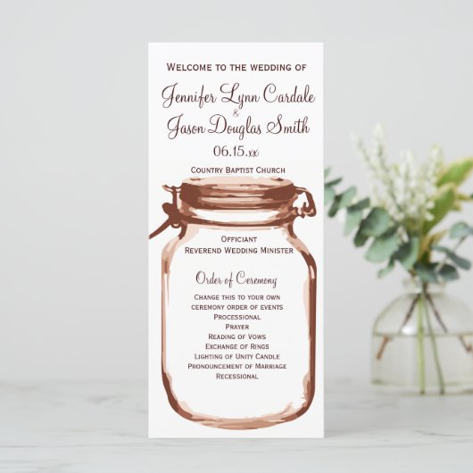 Rustic Country Mason Jar Wedding Programs Programma (Staand voorkant)
