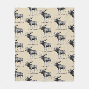 Rustic Country Moose Illustration & Taupe Fleece Deken