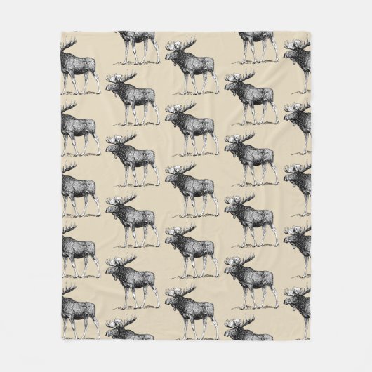 Rustic Country Moose Illustration & Taupe Fleece Deken (Voorkant)