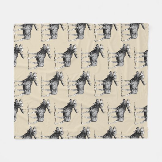 Rustic Country Moose Illustration & Taupe Fleece Deken (Voorkant (Horizontaal))