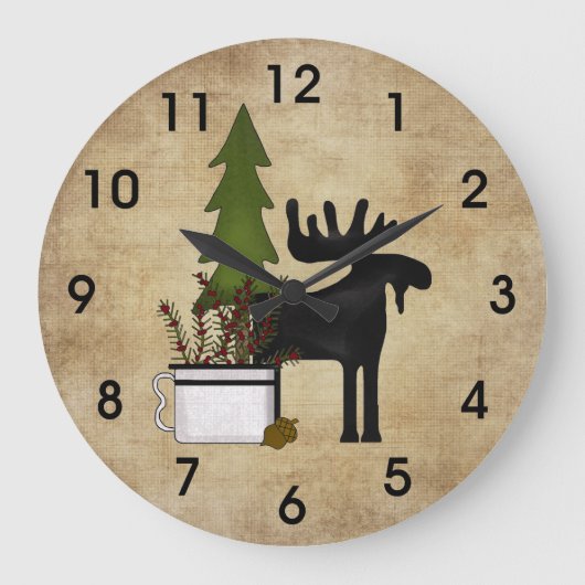 Rustic Country Mountain Silhouette Moose Grote Klok (Voorkant)
