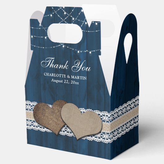 Rustic Country Navy Blue Wedding Bedankt Bedankdoosjes (Geopend)
