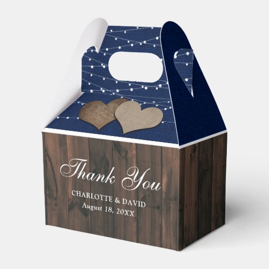 Rustic Country Navy Blue Wedding Bedankt Bedankdoosjes (Voorkant Zijde)