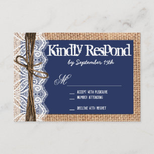 Rustic Country Navy Blue Wedding Cartes RSVP