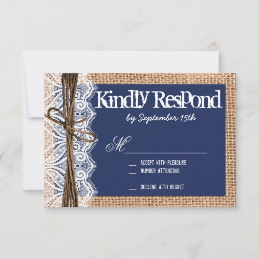 Rustic Country Navy Blue Wedding Cartes RSVP (Devant)