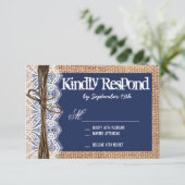 Rustic Country Navy Blue Wedding Cartes RSVP (Debout devant)