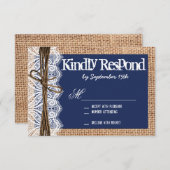 Rustic Country Navy Blue Wedding Cartes RSVP (Devant / Derrière)