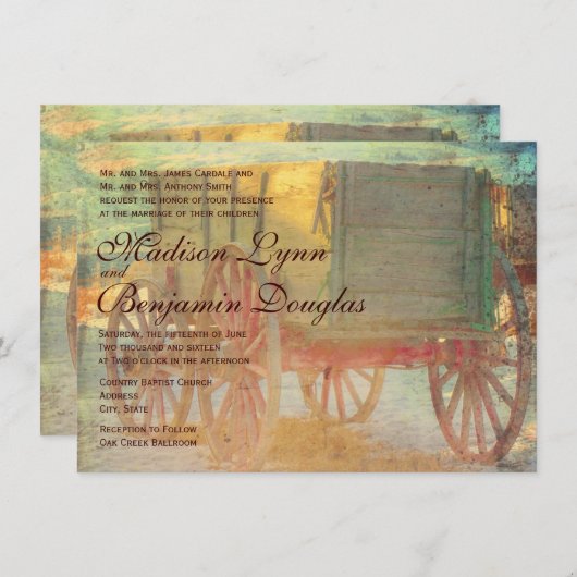 Rustic Country Old Wagon Wedding Invitations (Devant / Derrière)