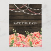 Rustic Country Peony Barn Wood Wedding Aankondigingskaart (Voorkant)