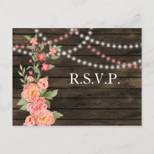 Rustic Country Peony Barn Wood Wedding Briefkaart