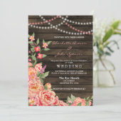 Rustic Country Peony Barn Wood Wedding Kaart (Staand voorkant)