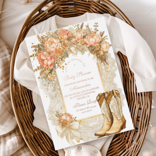Rustic Country Peony Boots Baby shower Folie Uitnodiging