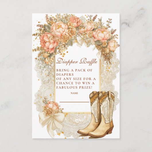 Rustic Country Peony Boots Diapper Raffle Informatiekaartje (Voorkant)