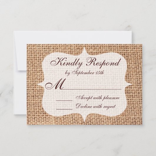 Rustic Country Printed Burlap Wedding RSVP-kaarten RSVP Kaartje (Voorkant)