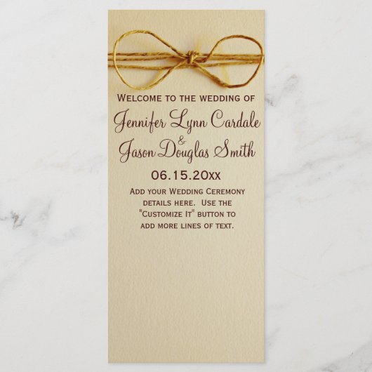 Rustic Country Printed Twine Bow Wedding Programme Programma (Voorkant)
