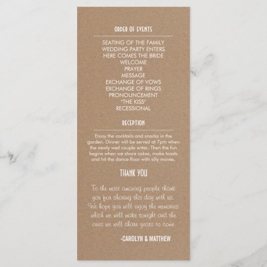 Rustic Country Programme de mariage Brown 2 (Dos)