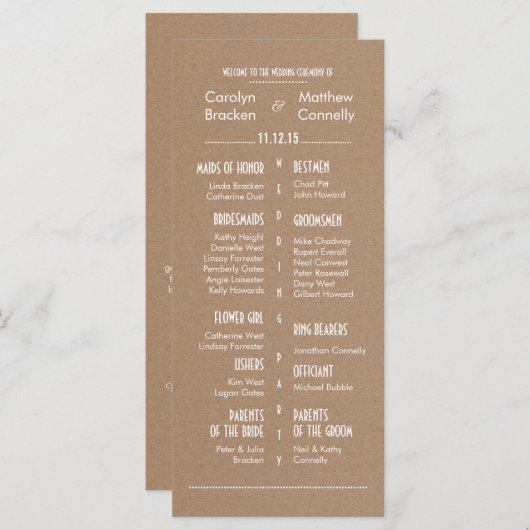 Rustic Country Programme de mariage Brown 2 (Devant / Derrière)