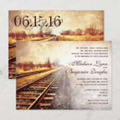 Rustic Country Railroad Tracks Wedding Invitations Kaart (Voorkant / Achterkant)