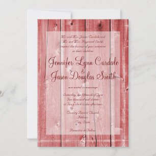 Rustic Country Red Barn Wood Wedding Invitations Kaart