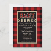Rustic Country Red Black Buffalo Plaid Baby shower Kaart (Voorkant)