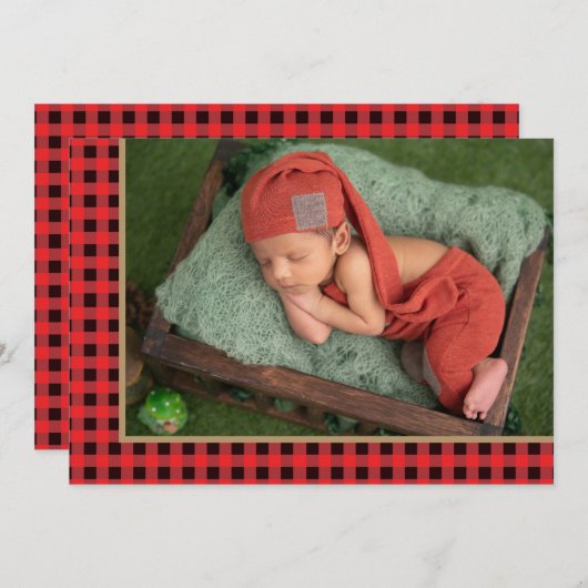 Rustic Country Red Check Adventure Begins Baby Aankondiging (Voorkant / Achterkant)