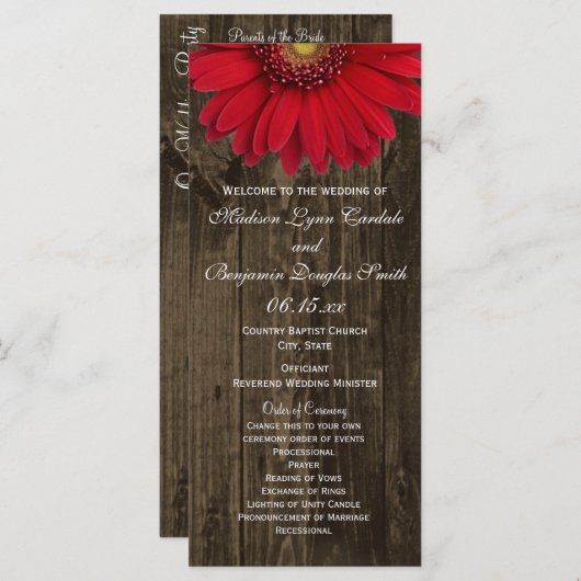Rustic Country Red Daisy Programmes de mariage (Devant / Derrière)