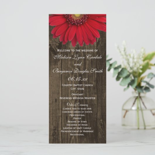 Rustic Country Red Daisy Programmes de mariage (Debout devant)