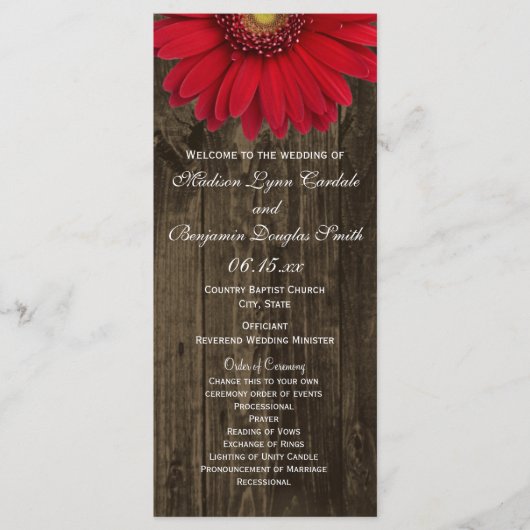 Rustic Country Red Daisy Wedding Programs Programma (Voorkant)