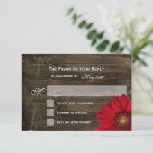 Rustic Country Red Daisy Wood Wedding Cartes RSVP (Debout devant)