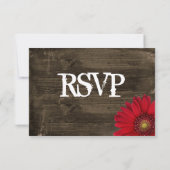 Rustic Country Red Daisy Wood Wedding Cartes RSVP (Dos)