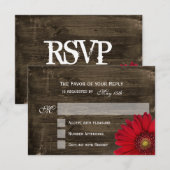 Rustic Country Red Daisy Wood Wedding Cartes RSVP (Devant / Derrière)