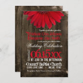 Rustic Country Red Daisy Wood Wedding Invitations (Devant / Derrière)