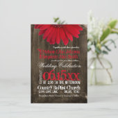 Rustic Country Red Daisy Wood Wedding Invitations (Debout devant)