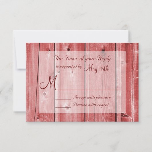Rustic Country Red Grange Wood Wedding Cartes RSVP (Devant)