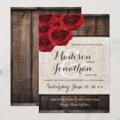 Rustic Country Red Roses Wood Wedding Invitation Kaart (Voorkant / Achterkant)